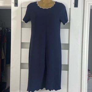 ANN TAYLOR Woman’s Navy Blue Sweater dress Short Sleeve Size SP Scalloped Hem